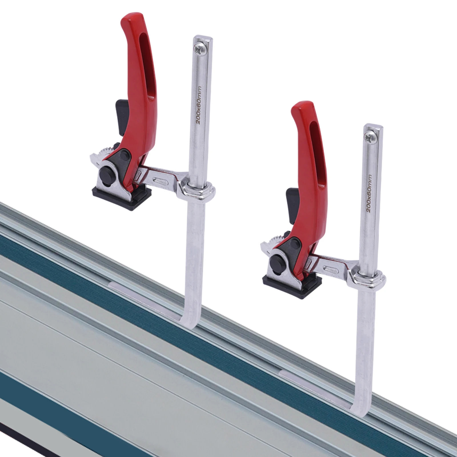 2pcs Ratcheting Table Clamp Ratchet Clamp Set 7.8" Jaw Woodworking Clamp Quick Guide Rail Ratchet Clamp for Secure Workholding