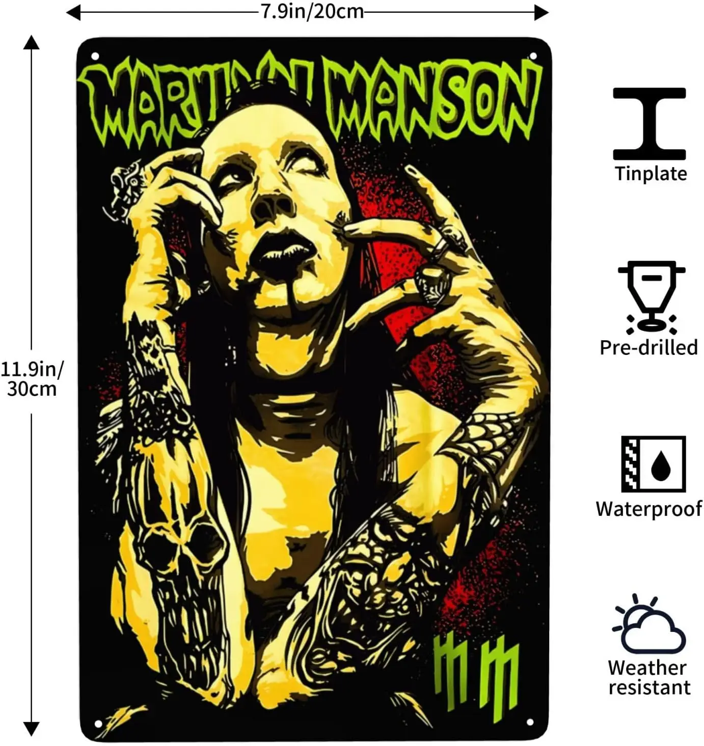 MaryAPerez 8 X 12 Inches Metal Tin Sign Marilyn Singer Manson Wall Art Signs Wall Decoration for Bar Home Living Room Home Poste