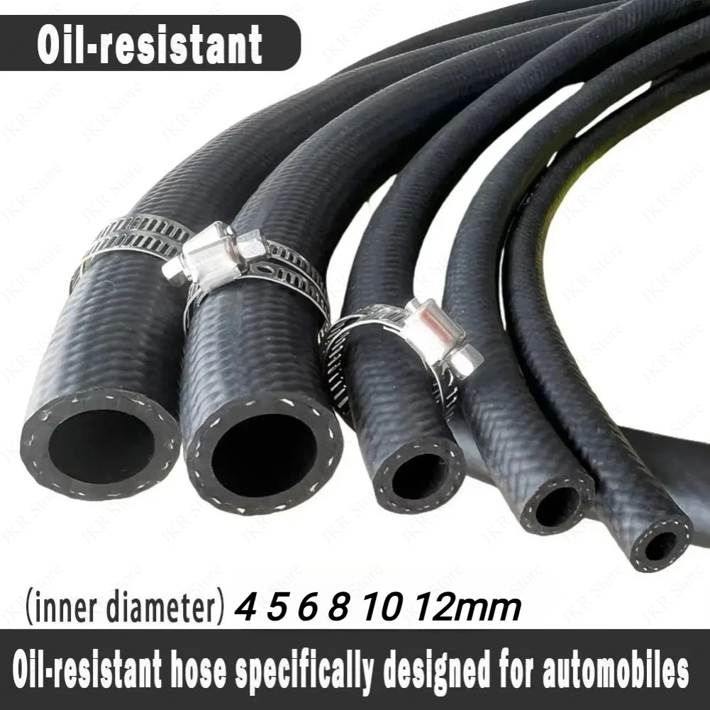 Oil Resistant NBR Fuel Hose ID 4 5 6 8 10 12mm Diesel Pipe with Clamp for Car Auto Plumbing Fitting Repair Tool Accessory Parts