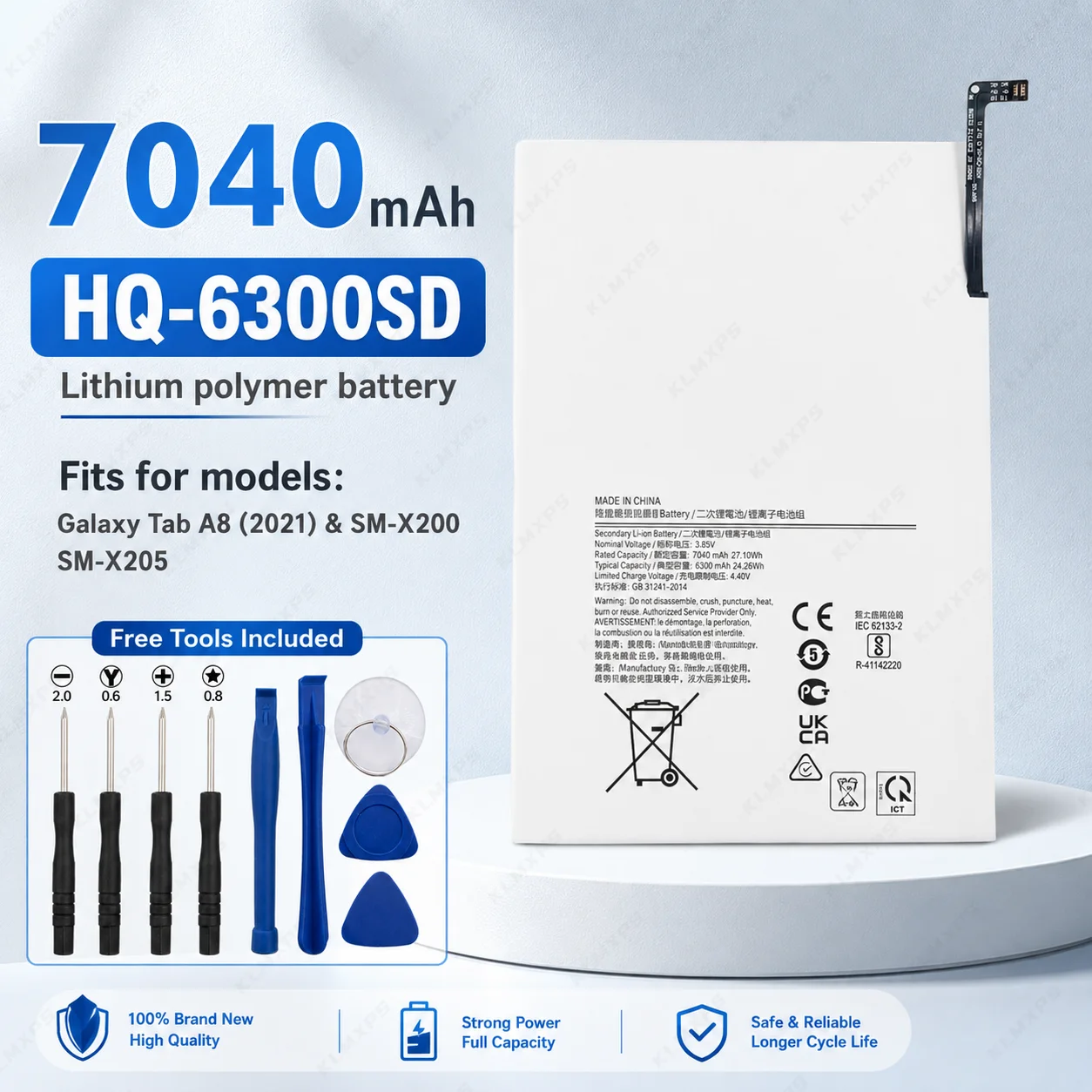 HQ-6300SD HQ-6300NA Battery for Samsung Galaxy Tab A8 10.5 2021 SM-X200 SM-X205, Replacement Tablet Rechargeable Accumulator