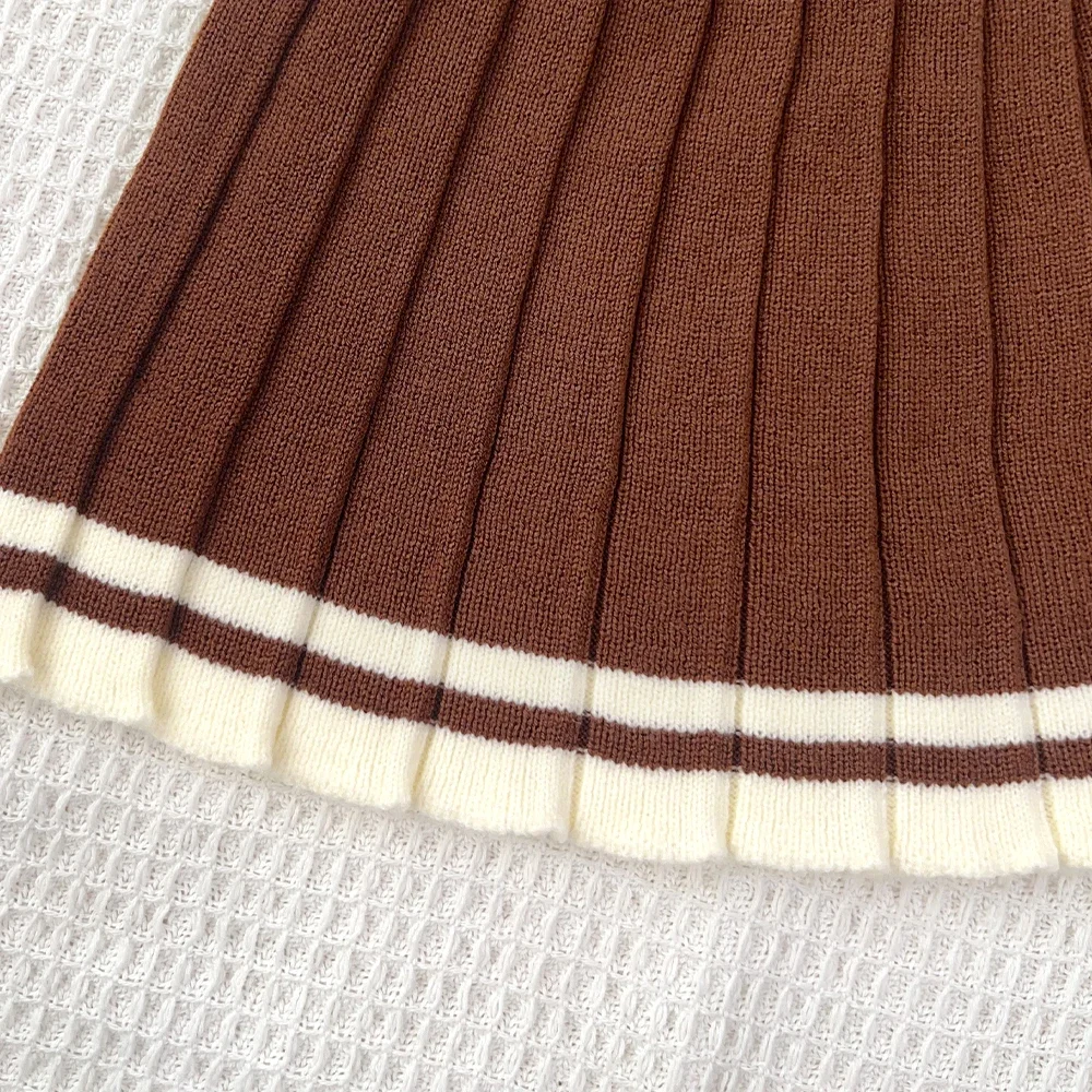 Herbst- und Winter-Set für süße Babymädchen: Gestrickter Pullover, modische Kinderkleidung, zweiteiliges Set für Mädchen, grünes langärmeliges Oberteil + Faltenrock – Detail 6