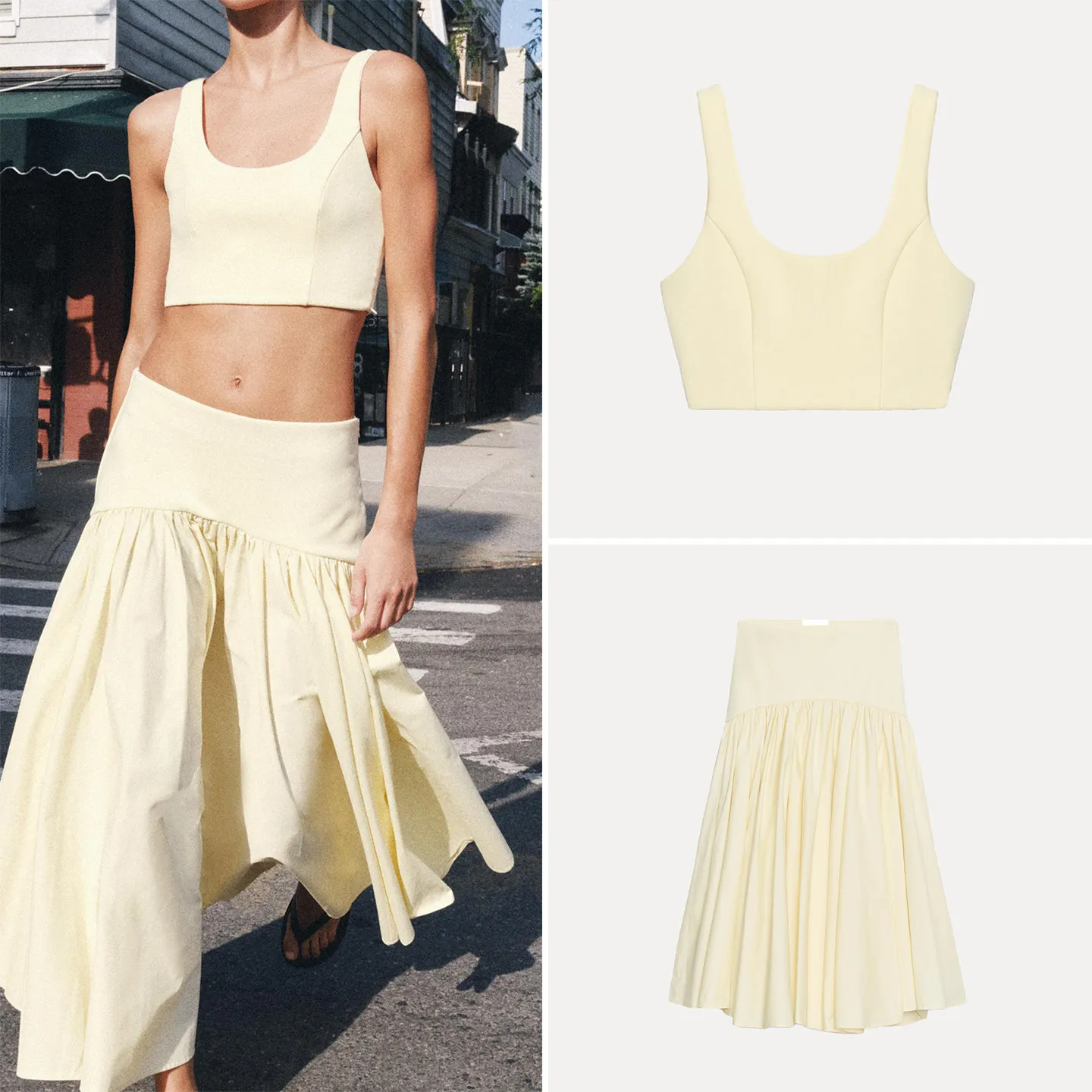 Women's Fashion Knitted Set with Shoulder Straps Elastic Splicing  Skirt round Neck Crop Top And High Waist Skirt