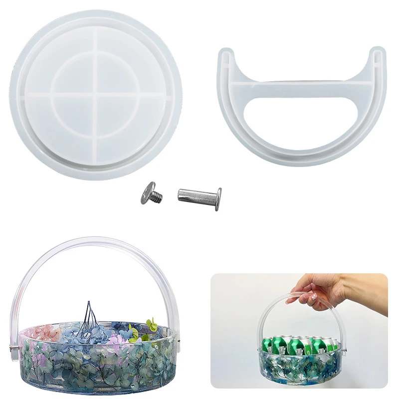 

Round ice bucket hand-held basket resin silicone mold epoxy resin diy fruit basket vegetable storage basket decorative item