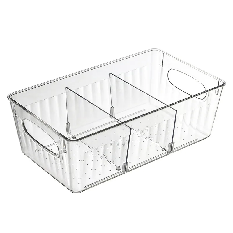 

3 Grids Clear Pantry Organization Food Storage Bins with Removable Dividers Kitchen Refrigerator Organizer Cabinet Drawer Box