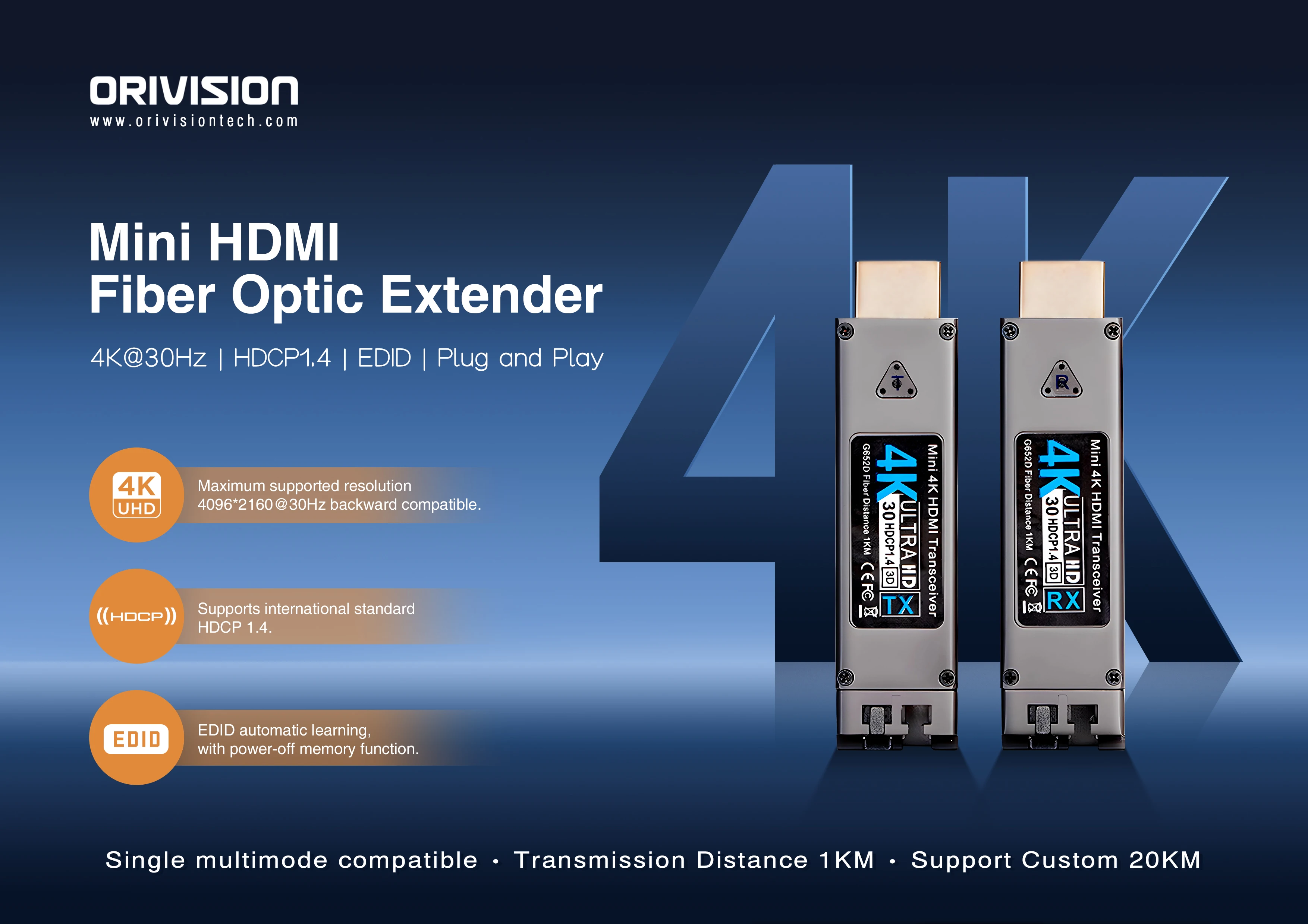 Mini 1KM HDMI a extensor de fibra 4k30 YUV444 10Gbps personalizado 20km extensor HDMI de fibra óptica