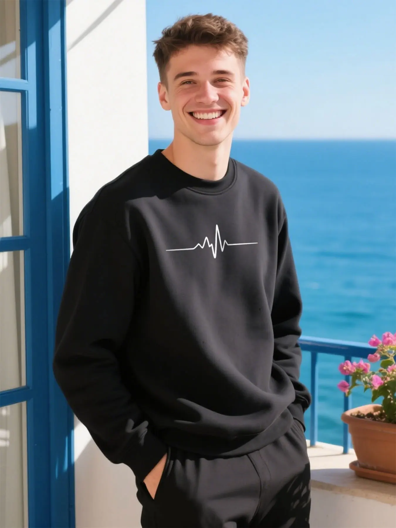 

Ekg Pattern Sweatshirt Soft Cotton Classic Fit Thanksgiving Gift Men Casual Daily Wear