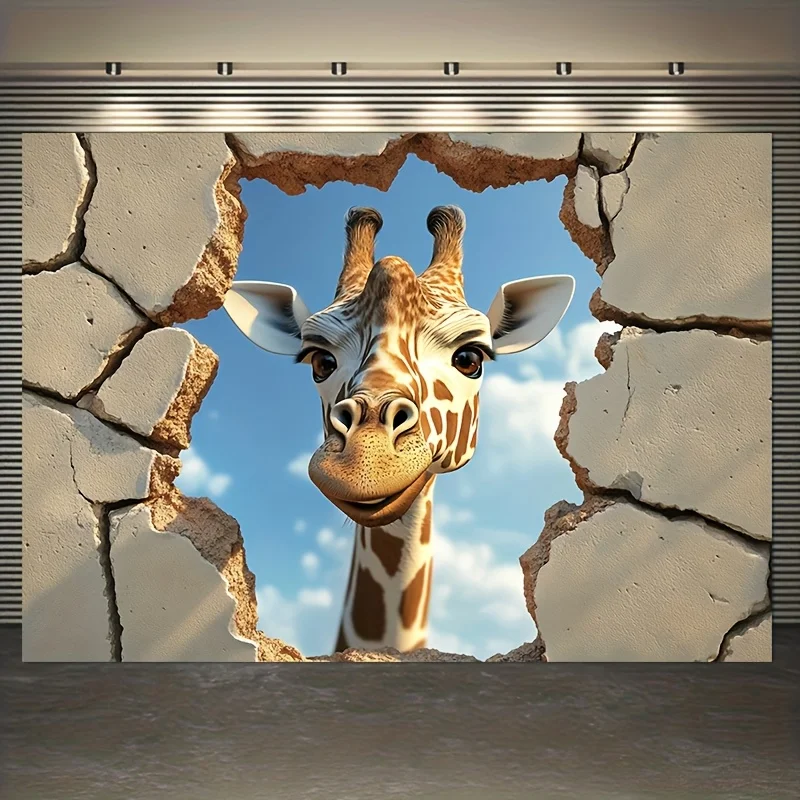 1 piece 3D Giraffe See Through Crackle Wall Tapestry, Polyester Fabric, Suitable for Living Room Bedroom Decoration