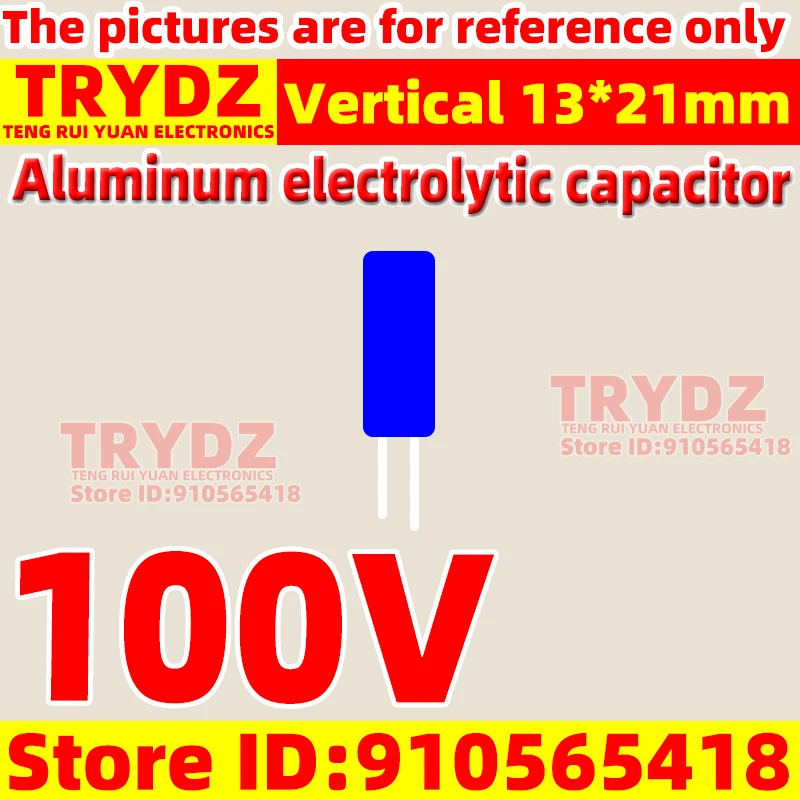 50-30pcs 100V Vertical 13*21mm aluminum electrolytic capacitor 1.5UF 2.2/3.3/4.7/5.6/6.8/8.2/10/12/15/22/33/47/68/100UF