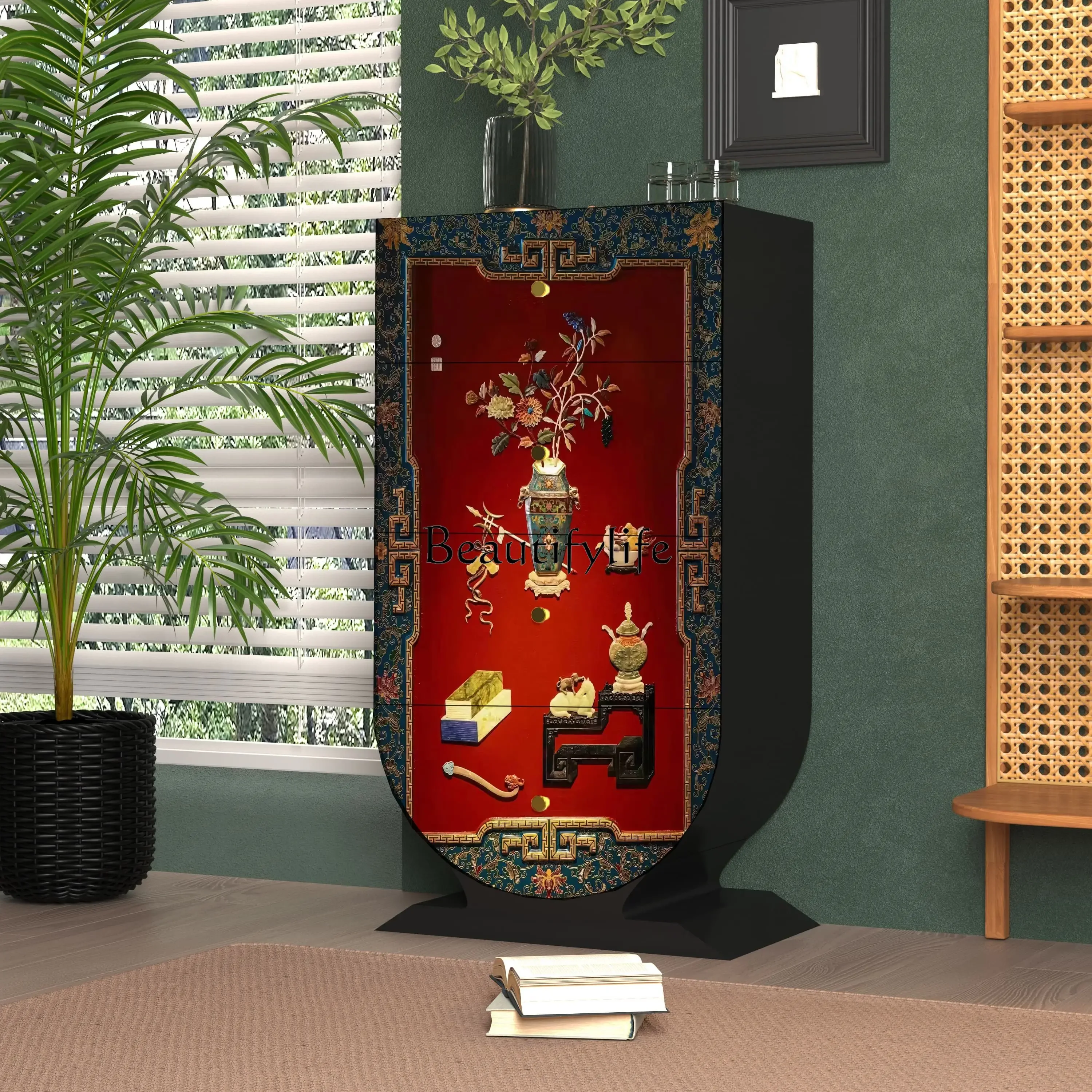 

ls 18Painted solid wood four-chest cabinet, living room, homestay, integrated storage cabinet against the wall
