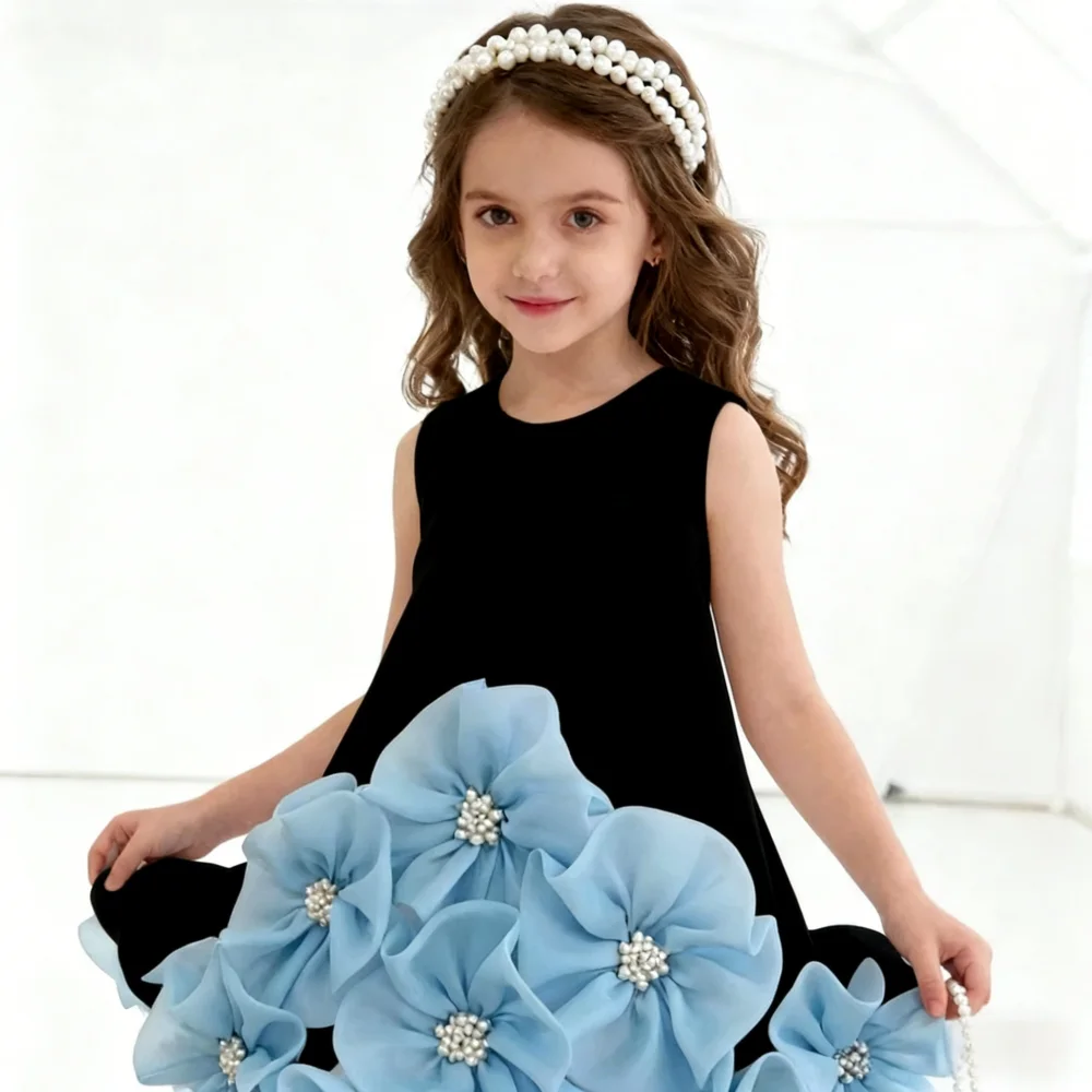 Girls Lace Dress Cute Sweet Pageant Formal Attire Elegant Celebration Party Outfit Design Princess Party Gown Clothes Children