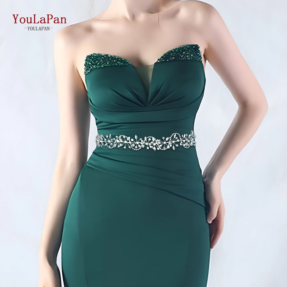 Youlapan-cinto de vestido de casamento para mulheres, cor prata, strass, nupcial, noite, fita, artesanal, acessórios, sh266