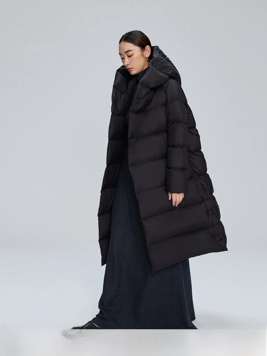 

XIMUSTUDIOS Утепленное пальто-пуховик оверсайз с капюшоном, прямого кроя, модное, стеганое, белое, женское