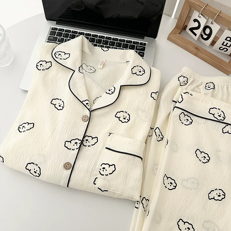 

Pure Cotton Dog Print Spwear Long Sve Loose Fit Home Clothes for Women Spring Autumn Casual Comfortable Cartoon Sle