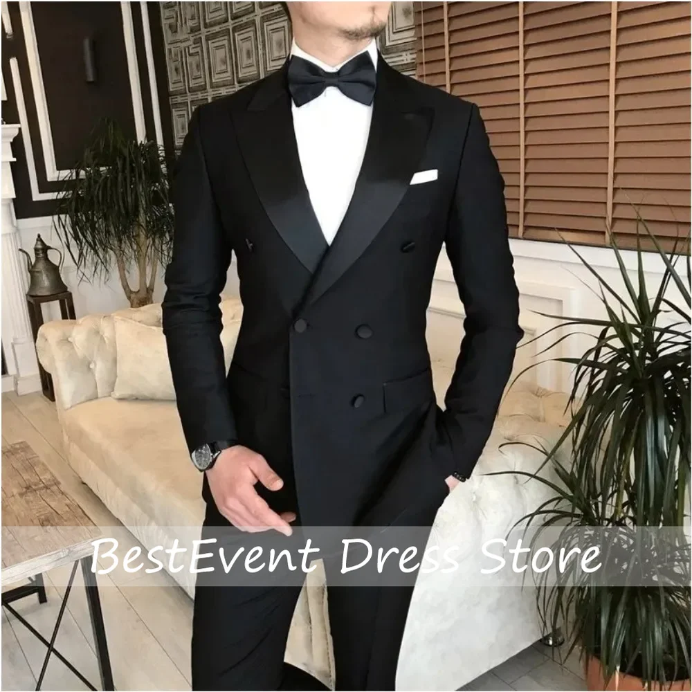 2026 Two-piece Black Suits for Men Peaked Lapel Double Breasted Bespoke Blazer Wedding Groom Tuxedos Prom Costume Customized