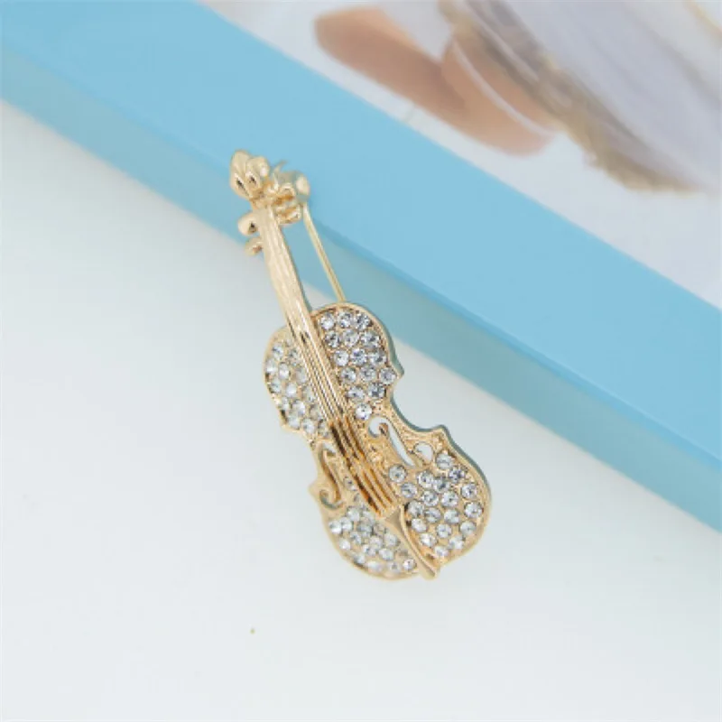 Vintage Elegant Violin Rhinestone Brooches for Women High Grade Art Luxury Brooch Pins Coat Accessories Animal Jewelry Gifts