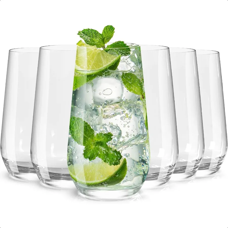 

Drinking Glasses Set of 6 16.4 oz Crystal Water Glasses Tall Glass Cups Highball Glass for Cocktail Juice Mojito Iced Tea Kitch