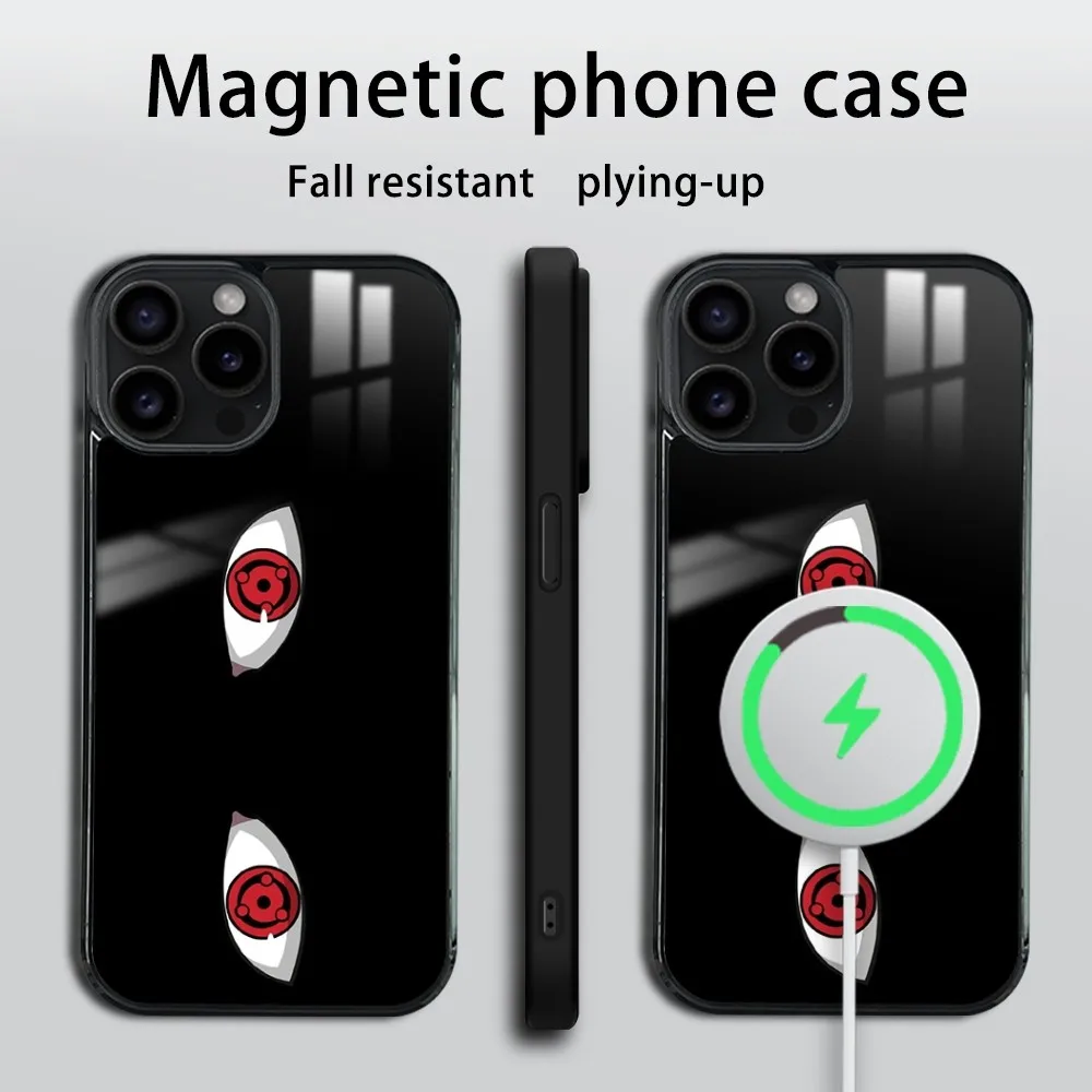 MINISO Anime Sharingan Eyes Phone Case For iPhone 16 15 14 13 12 11 Pro Max Plus Mini Magsafe Mirror Wireless Magnetic Cover