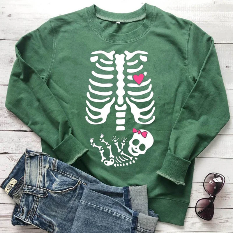 Skeleton Baby Girl Halloween Sweater Crewneck Sweatshirt Gift Mother Pregnant Pregnancy Infant Shower Funny cotton Streetwear