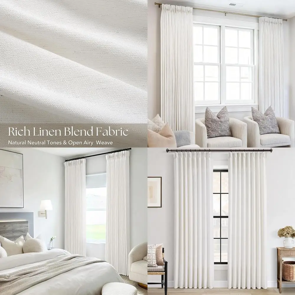 

Натуральные полупрозрачные льняные шторы Natural Cream 102 с кольцами для современной гостиной в стиле фермерского дома