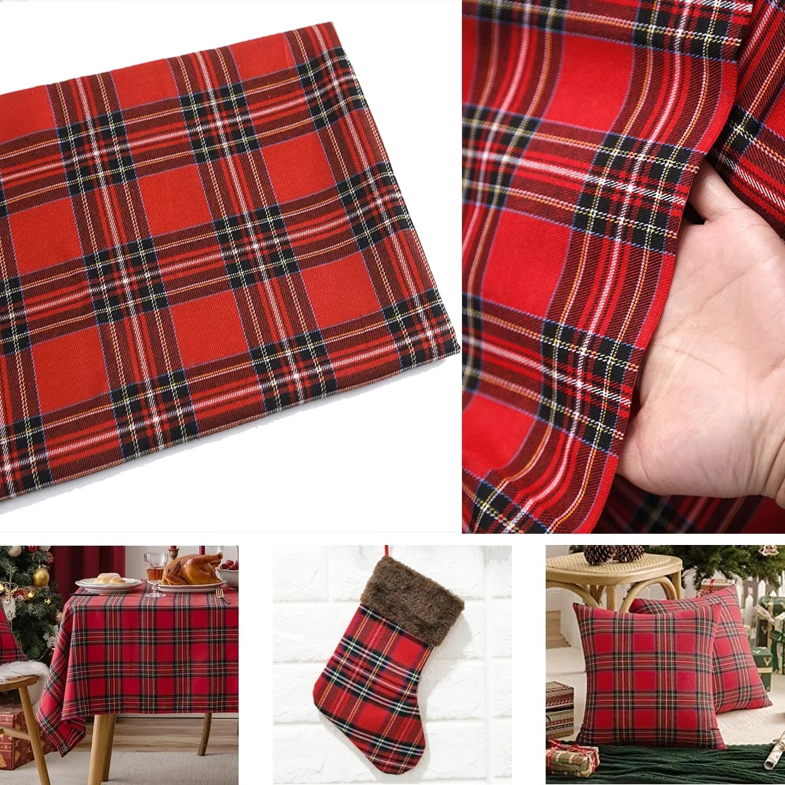 Christmas Plaid Fabric for DIY Craft Sewing Home Christmas Decoration Home Quilting Shirts Scarves Pajamas & Receiving Blankets