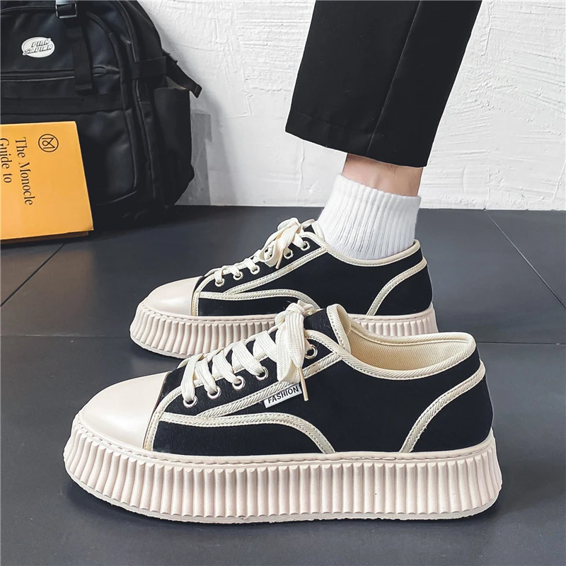 2023 New Black Men's Sneakers Spring Fashion Designer Platform Sneakers Vulcanized Casual Men Shoes Non-Slip