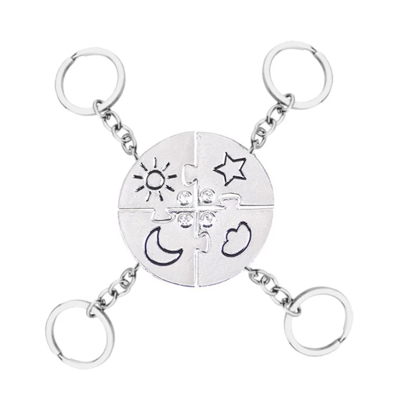 3/4 Piece Set Best Friend Friendship Keychain Sun Moon Cloud Star Inlaid Rhinestone Stitching BFF Pendant Fashion Jewelry Gift