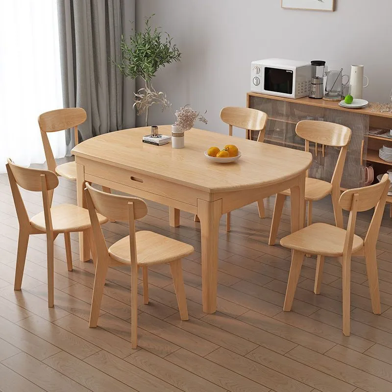 

Nordic all-solid wood dining table and chair combination telescopic folding multi-functional household dual-purpose variable