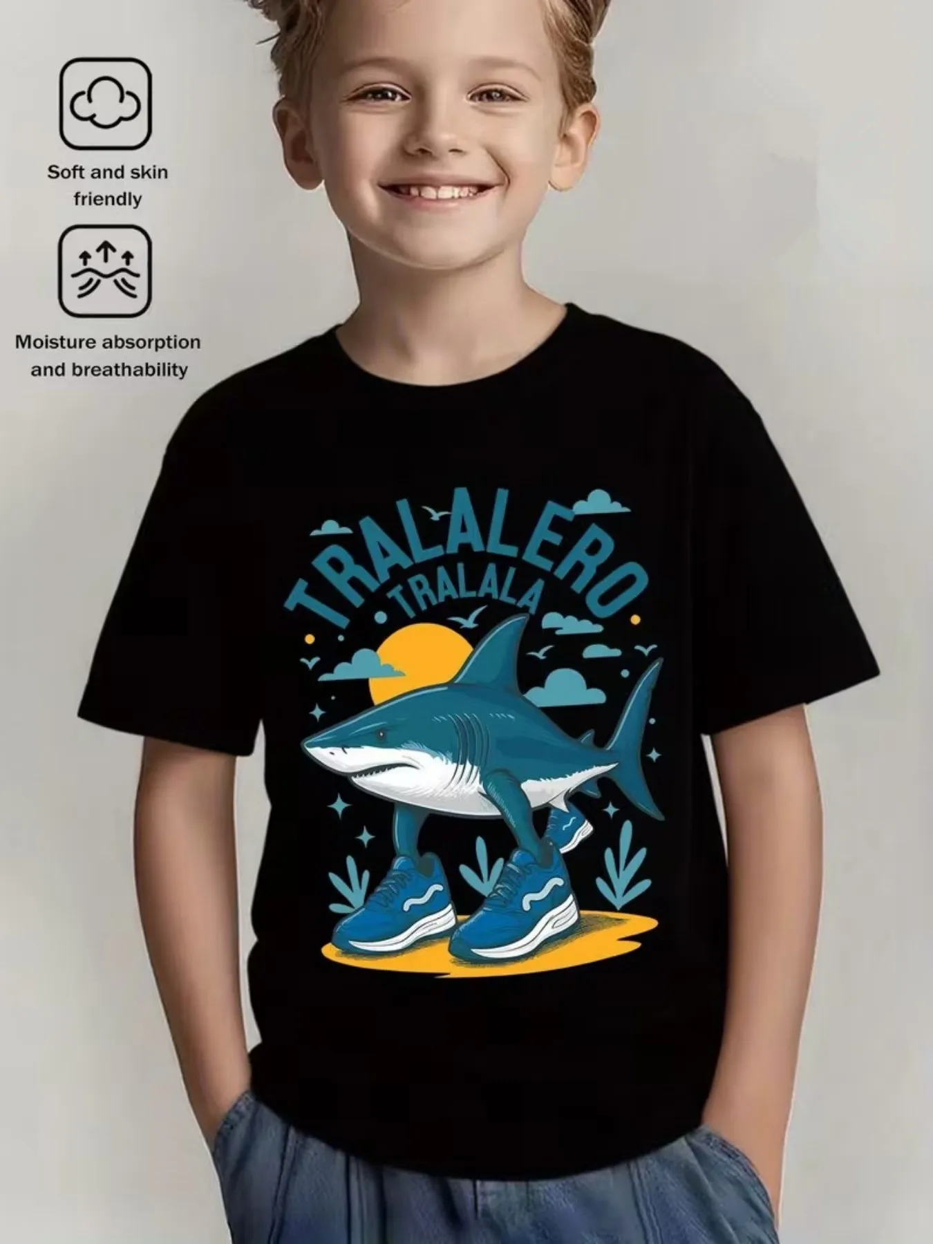 تي شيرت القرش للأطفال الموسيقى الكورية أنيمي تي شيرت الراب الهيب هوب فتاة الملابس هدية لطيف الأطفال الأعلى