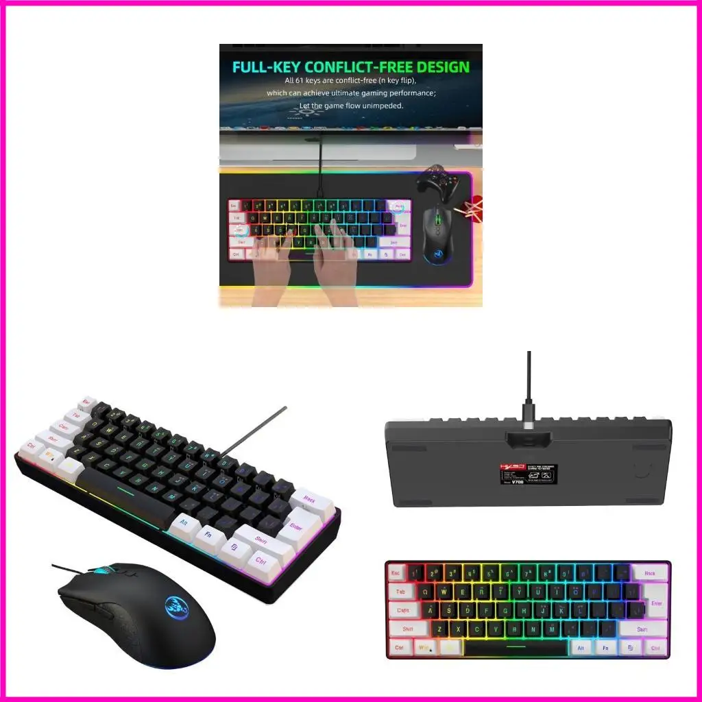 

Gamer Keyboard And Mouse PC Gaming Keyboard RGB Backlit Keyboard 61Keycaps