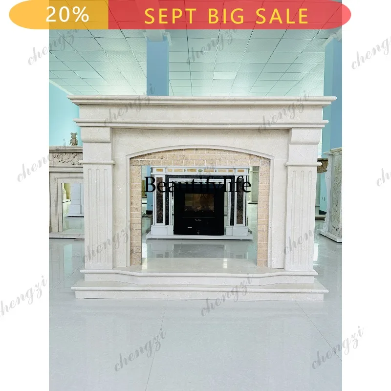 B178 Marble carving European fireplace Spanish beige stone American relief flower living room fireplace