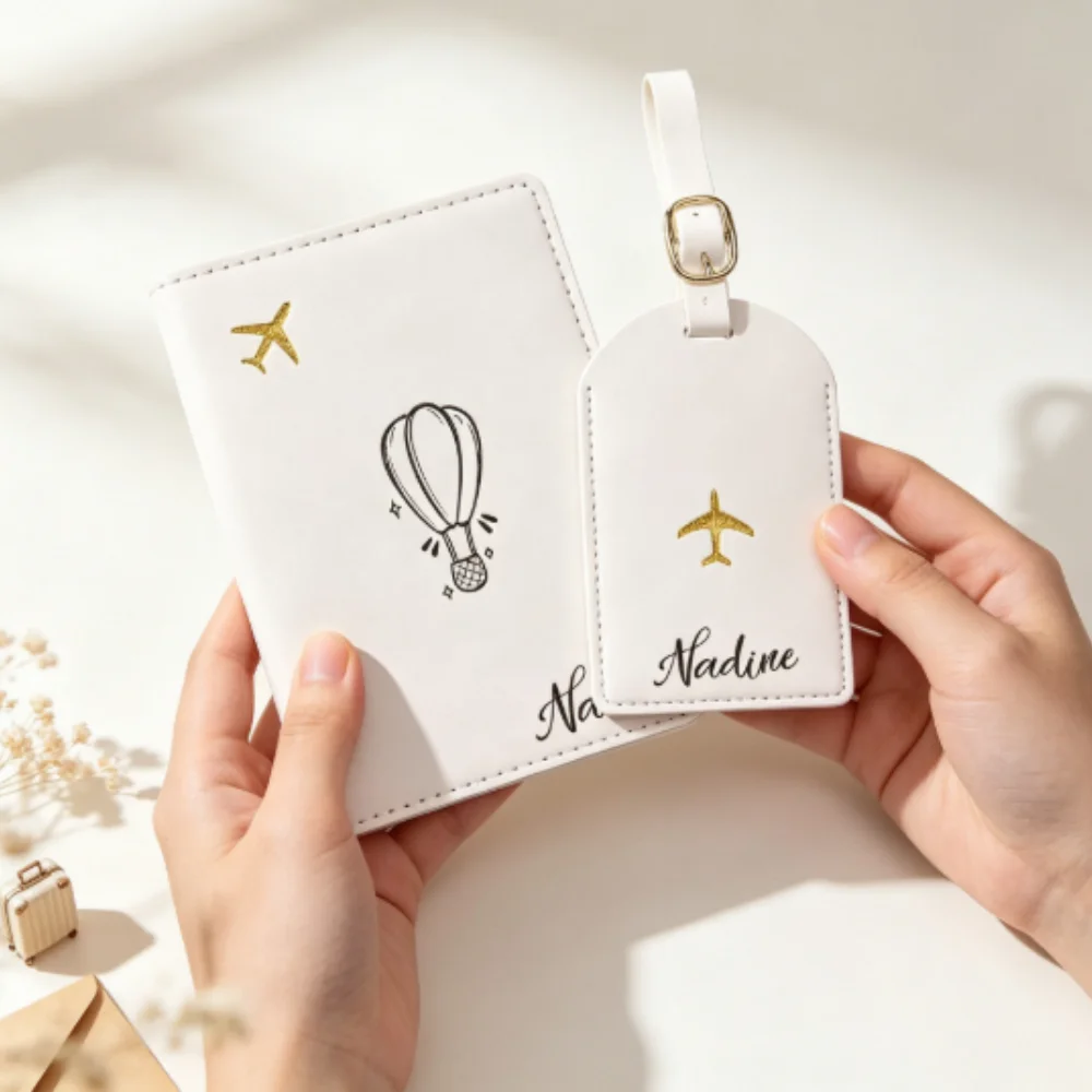 Custom Name Passport Holder & Luggage Tag Set, Minimalist Leather Travel Kit, Perfect Birthday Gift For Travel Lovers