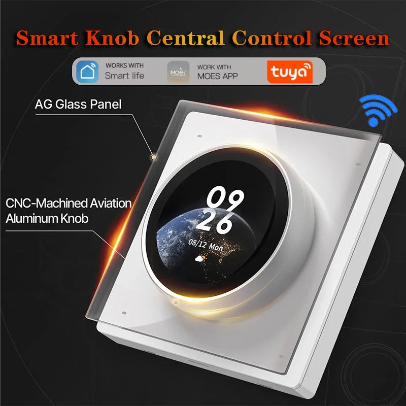Tuya WiFi Smart Knob with Central Control Screen Touch Rotate 3 Relays 4 Buttons Programmable Scene Switch RTOS New System