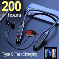 Wireless Earphones 5.3 Neckband Headphones Gaming LED Display Stereo Sports Headset Halter Waterproof Magnetic Earbuds