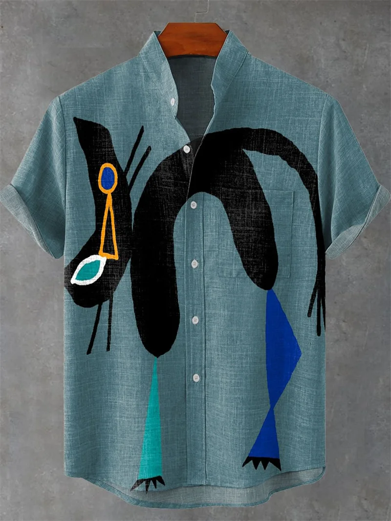 Hawaiian Men's Short Sleeve Linen Shirt New 3D Animal Print Fish Decorative Pattern Casual Summer Fashion 100%