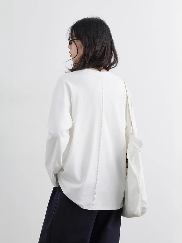 CHIC VEN Nowe damskie koszulki luźne, codzienne z okrągłym dekoltem, z długim rękawem, bazowe bluzki z nadrukiem liter, damskie topy jesień-zima 2025