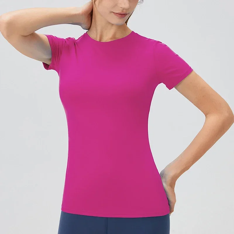 Short Sleeve Yoga T-Shirt Women Summer Solid Color Slim Fit Running Top Breathable Quick Dry Workout Shirt Female Sportswear