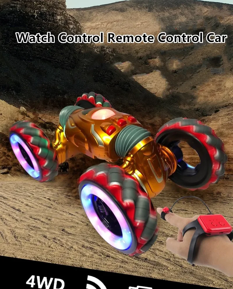 RC Stunt Watch Remote Control 2 To 1 Twist Car With Music Dancing Flash Light Effect Gesture Sensing Deformation Toy Gift