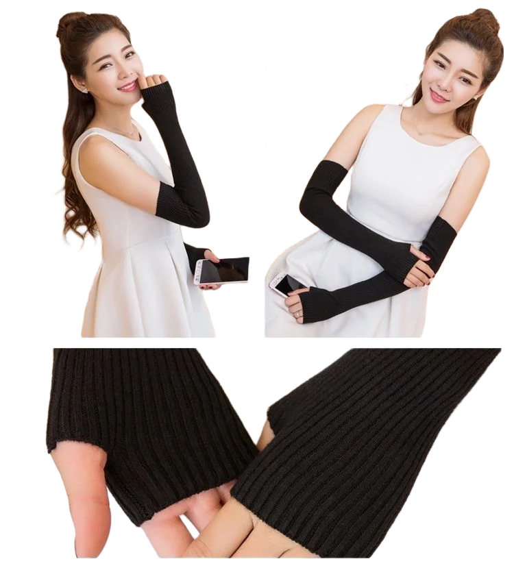 Guanti lunghi senza dita in misto Cashmere da donna scaldamuscoli in misto lana invernale guanto in maglia bianco per donna 40cm 50cm 60cm di