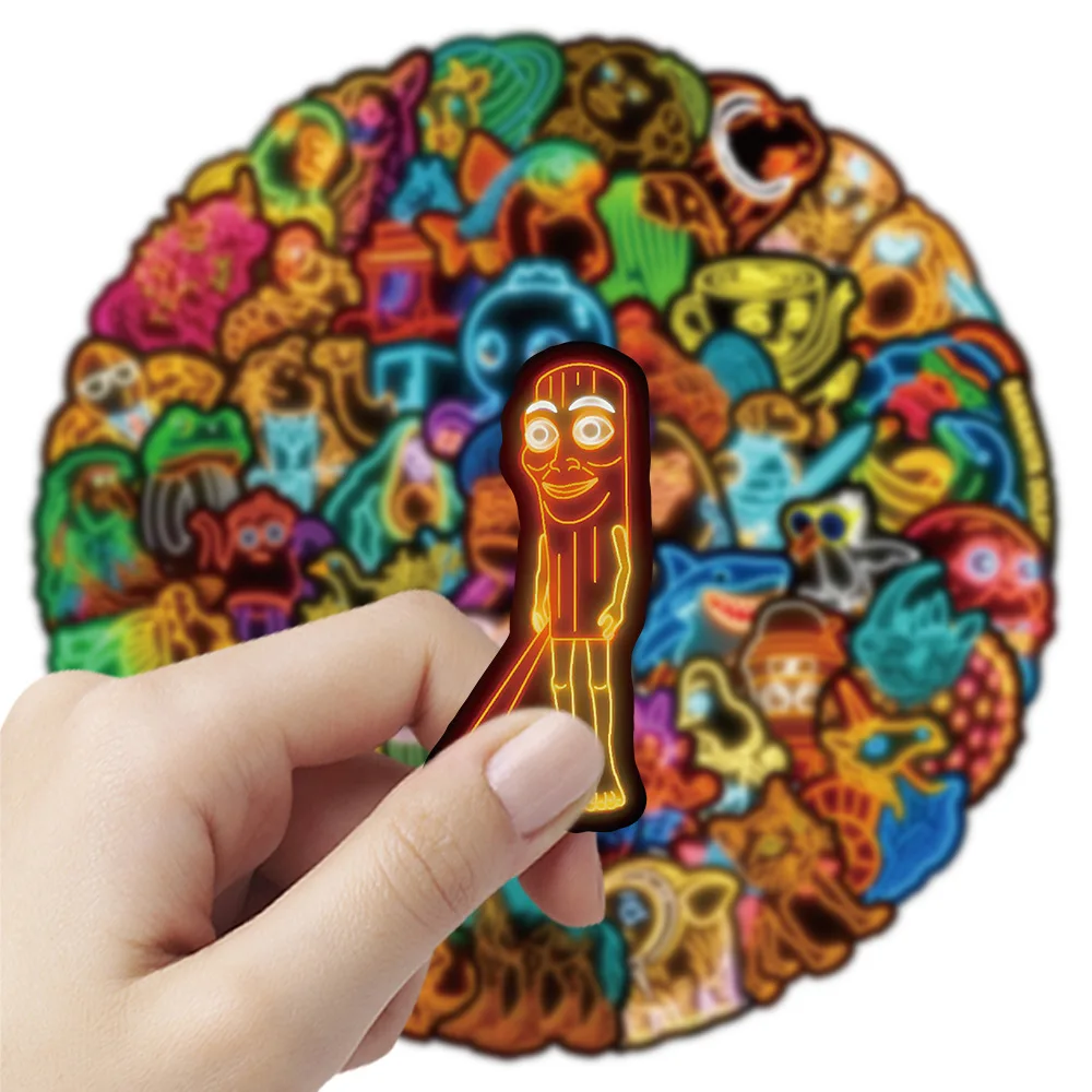 50PCS Cool Neon Abstract Animal Stickers Tung Tung Sahur Italian Brainrot Animals Decals DIY Luggage Phone Guitar Kids Toys