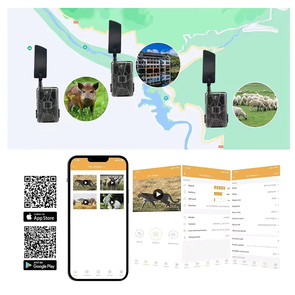HC910PRO 2K 30fps Video APP Hunting Trail Camera Outdoor Cloud Service 4G 30MP Live Stream Media Wild Night Vision Photo Traps