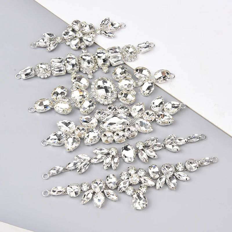 Clear Crystal Rhinestone Buckle Shoe Connector  Flatback Flower Applique Glass Diamond Metal Chain Diy Decorative Garment Brooch