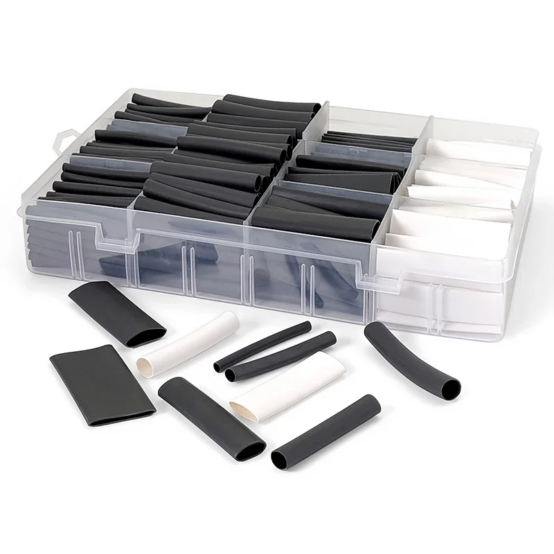 300Pcs Black White Polyolefin Heat Shrink Tubing Kit Flame Retardant High Temperature Resistant For Dataline Cable Break Repair