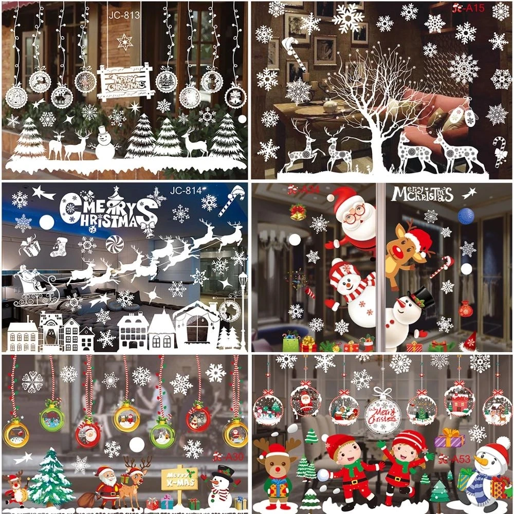 Christmas Window Stickers Merry Christmas Decorations For Home 2024 Christmas Wall Sticker Kids Wall Decals Happy New Year 2025