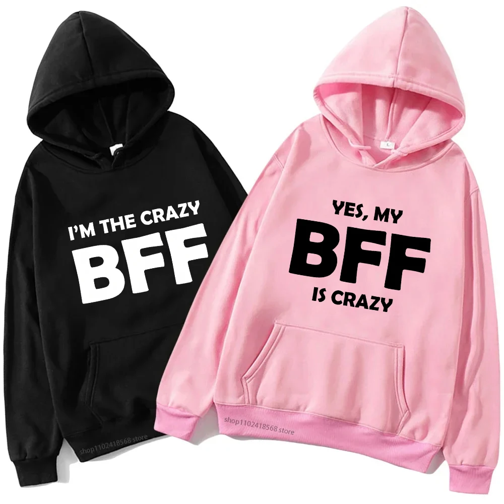 여성용 스웻셔츠, 귀여운 한국 O넥 풀오버, 가을 겨울 후드, 크레이지 BFF 재미있는 선물, 베스트 프렌즈 생일 여성 의류