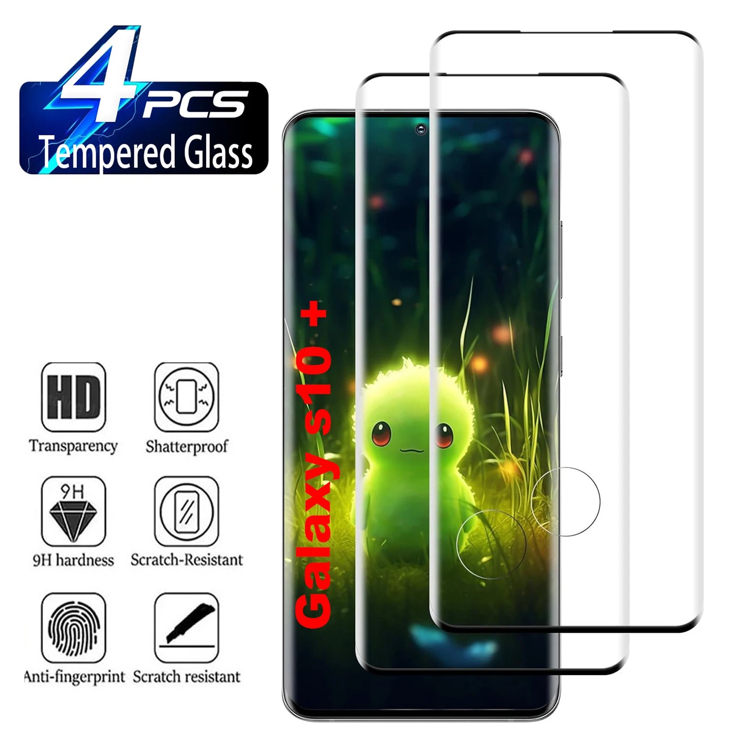 

For Samsung Galaxy S10 S20 + 5G 9H Curved Four Sides Glue Tempered Glass 2/4Pcs HD Screen Protector