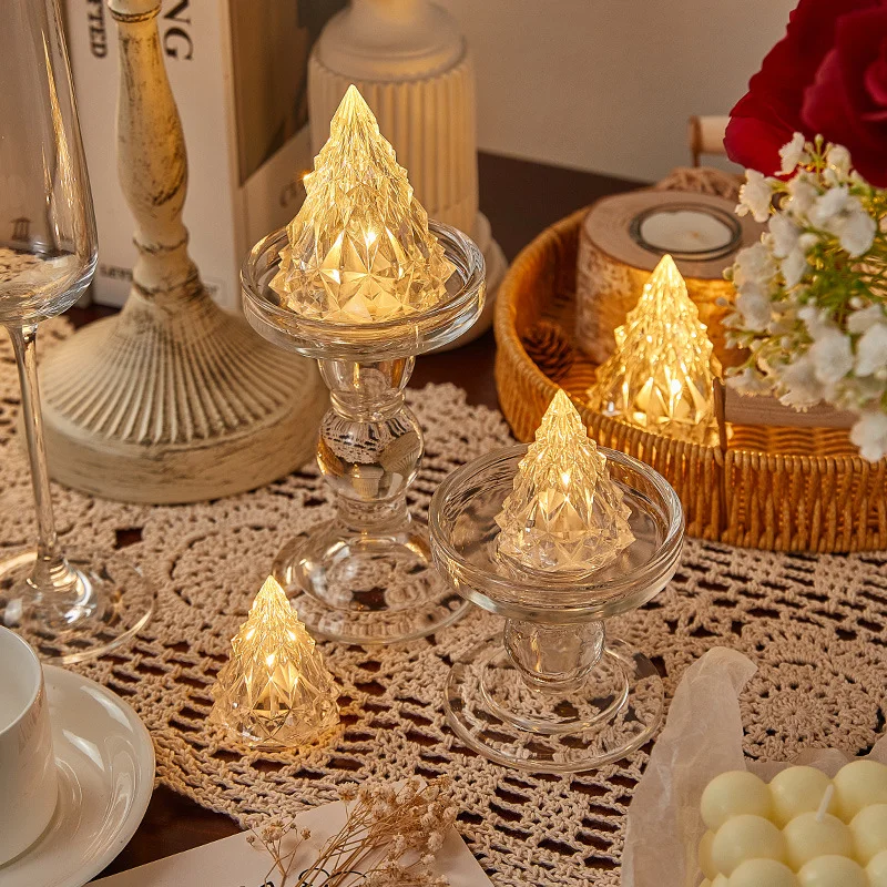 Crystal Mini Christmas Tree Light LED Xstmas Night Lamp Home Table Decor Livingroom Decoration Kids Friend Gift New Year Wedding