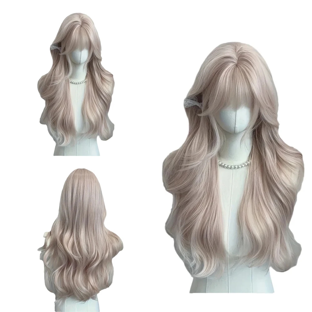 Peruca Lolita de Cabelo Liso de Alta Qualidade de 23 Polegadas com Franja Branca e Roxa, Adequada para Uso Diário e Festas, Natural e Resistente ao Calor