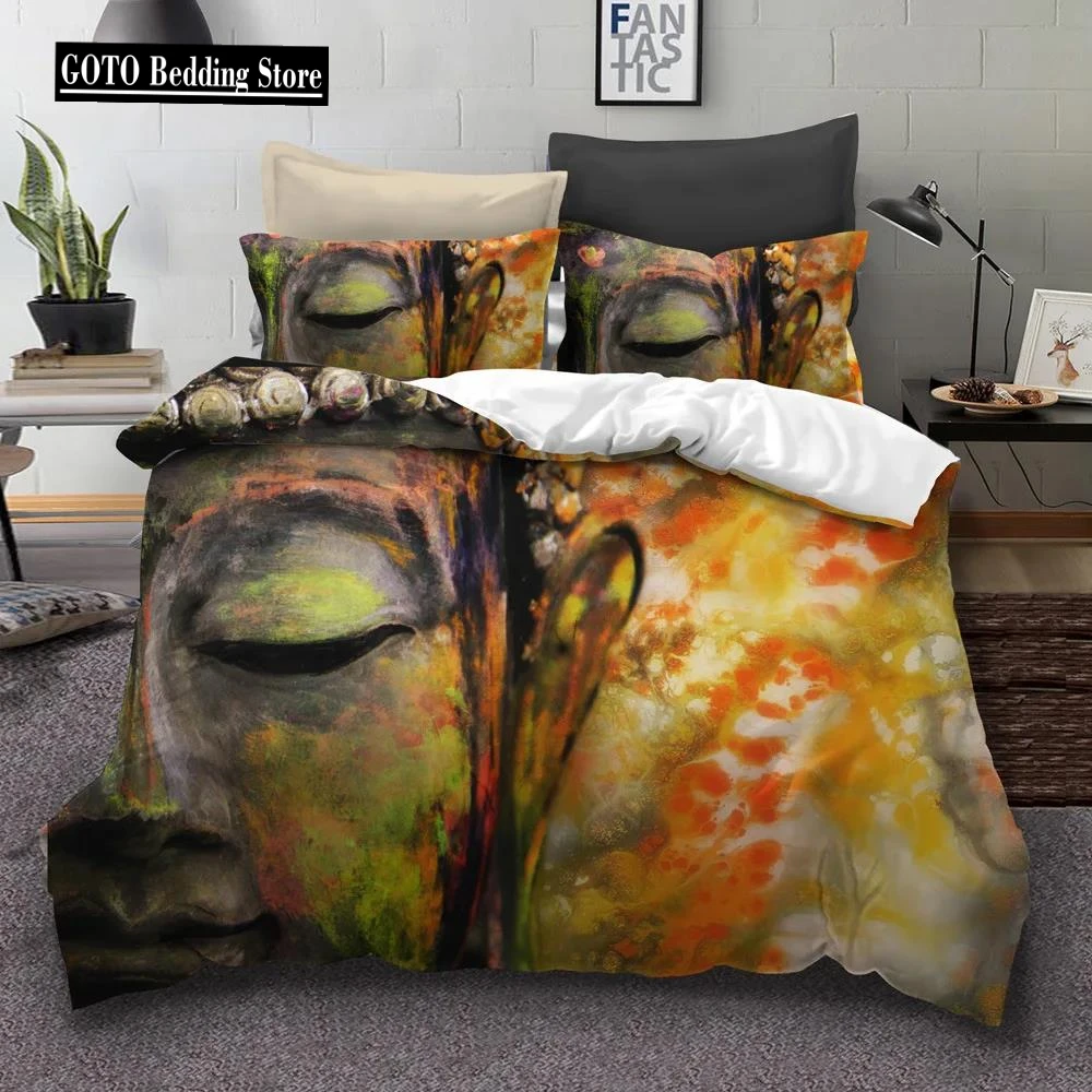 100% Bamboo Fiber Bedding Set Duvet Cover Pillow Cases Golden Buddha Bed Cover Sets Western 3 Pc Super King 260x220 Home Textile