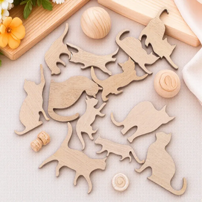 

12Pcs DIY Wooden Cat Cutouts Blank Light Portable Craft Chips for Graffiti Painting Drawing Ornament Home Office School Craft