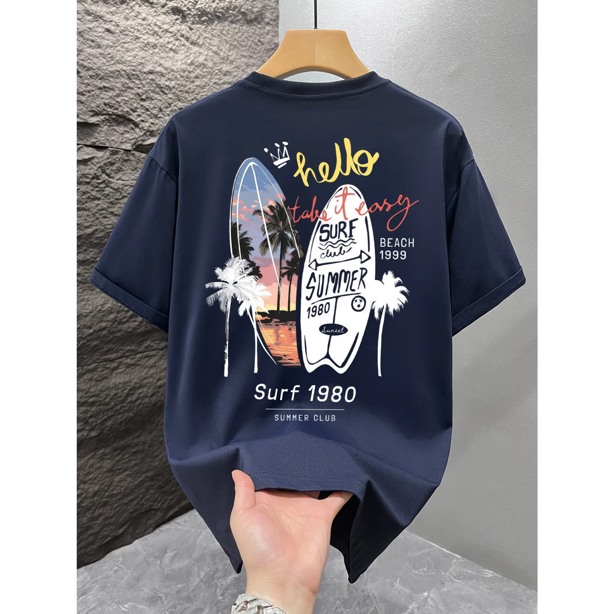 Summer Surfboard Palm Tree Graphic T-Shirt Men Women Casual Streetwear Short Sleeve Cotton Retro Beach Tee Tops